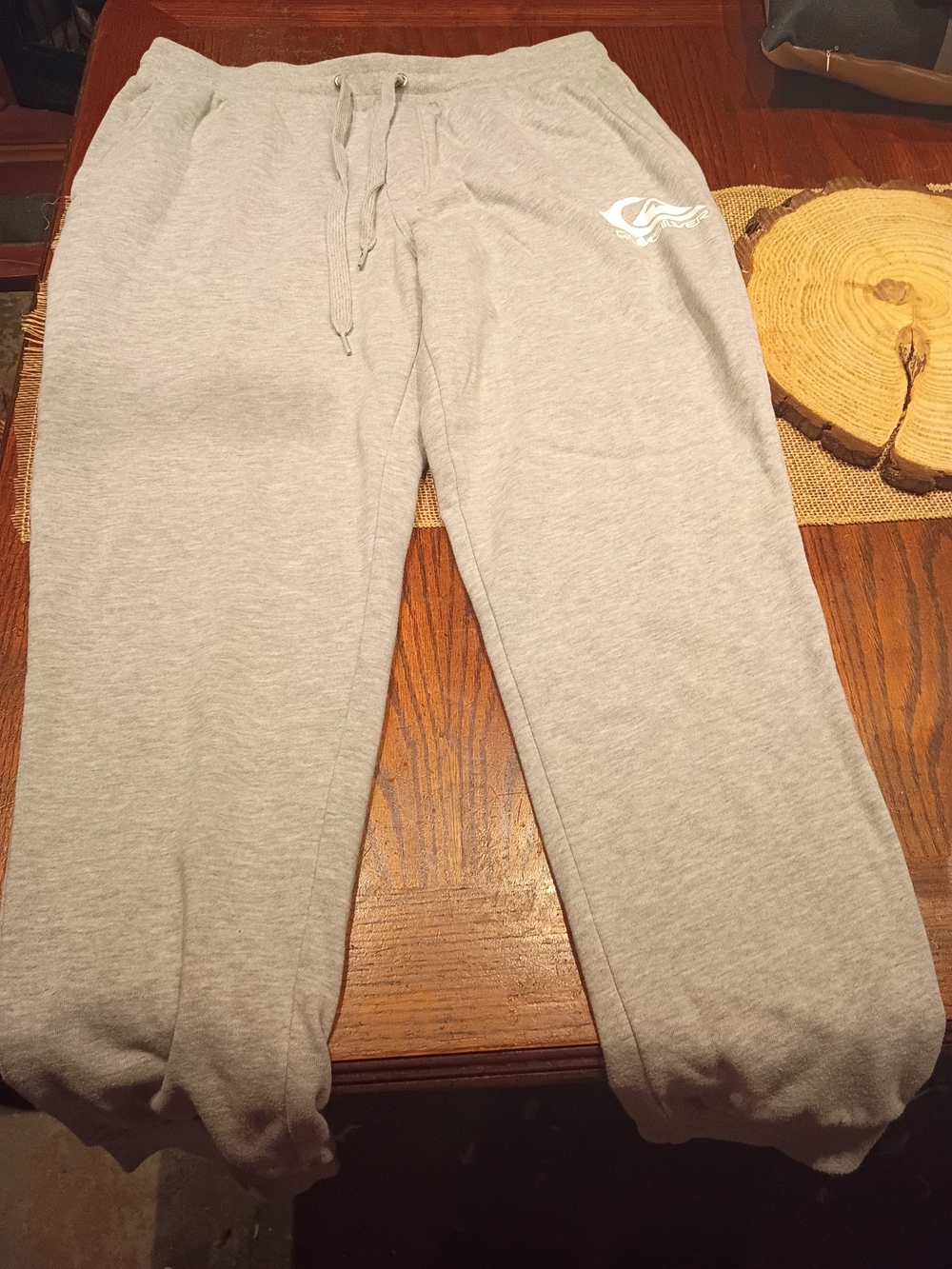 Quiksilver Light Gray Mens Fleece Joggers with Logo